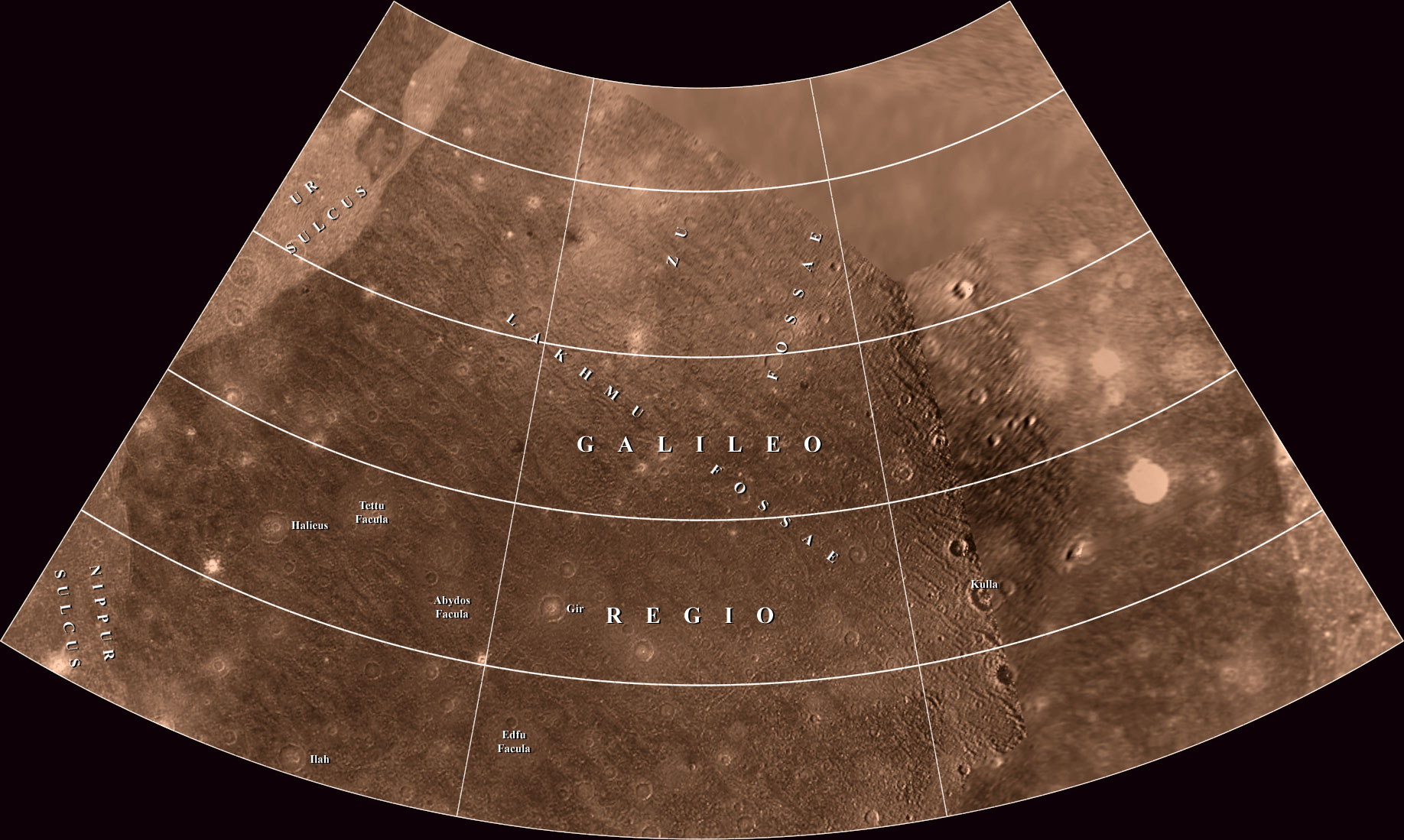 Mapa Ganymeda - Čtyřúhelník Galileo Regio