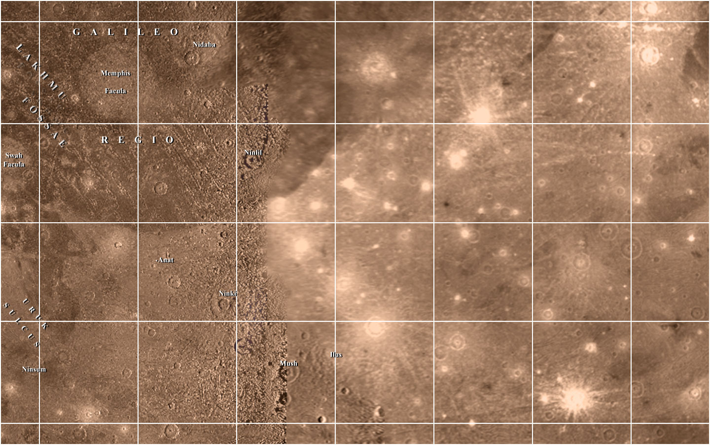 Mapa Ganymeda - Čtyřúhelník Memphis Facula