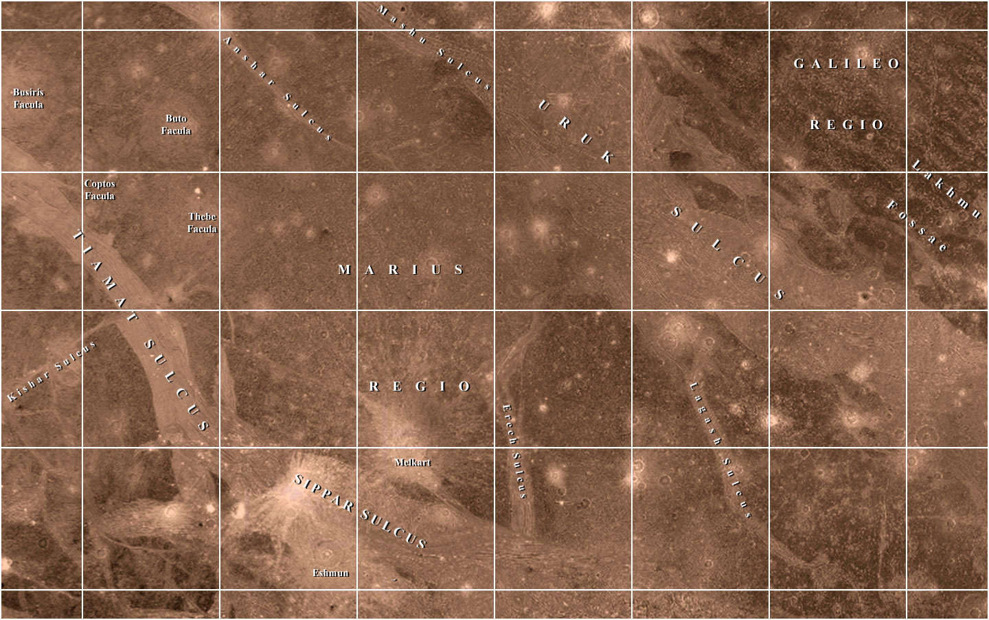 Mapa Ganymeda - Čtyřúhelník Uruk Sulcus