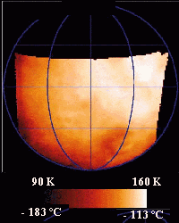 Mapa teploty povrchu Ganymeda