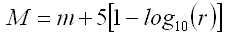 Vzorec 2 - M = m+5[1-log(r)]