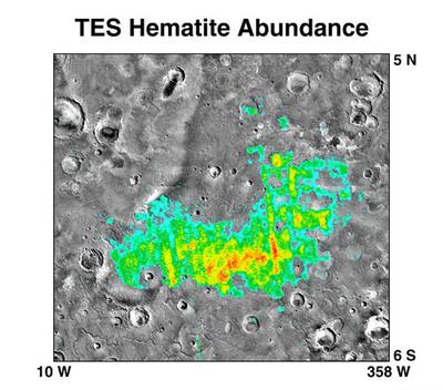 Koncentrace hematitu v blízkosti rovníku